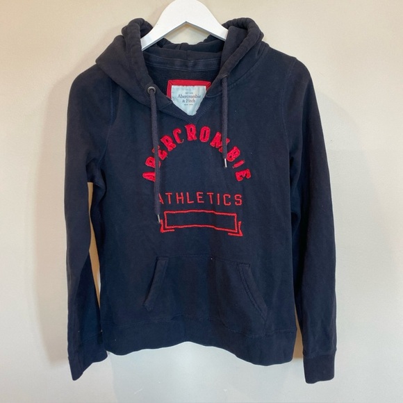 Abercrombie & Fitch V Neck Hoodie Navy Blue Juniors Large Athletics - Picture 1 of 4